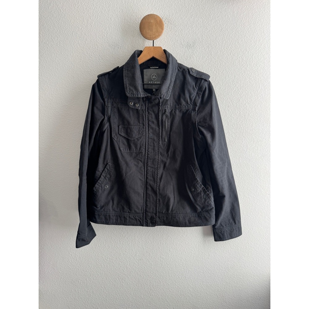 Aether Apparel Mens Field Jacket Black Cotton Military Style Size Medium